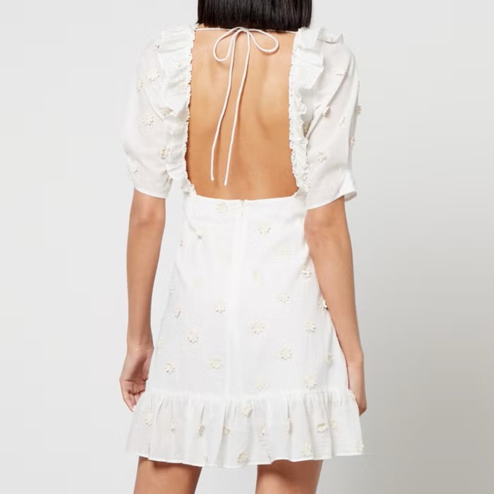 RIXO Camile Floral-Appliquéd Lace Embroidered Cotton-Gauze Dress Cream NWT US 10 - Picture 3 of 16